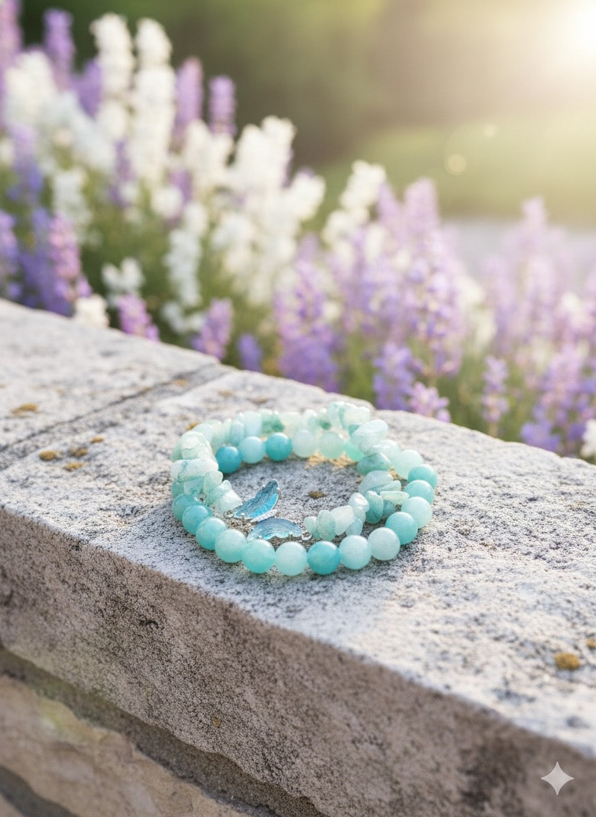 Duo de Bracelets Amazonite et Papillon - Calme et Transformation