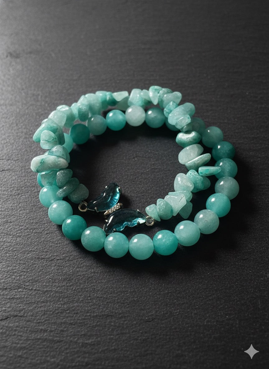 Duo de Bracelets Amazonite et Papillon - Calme et Transformation