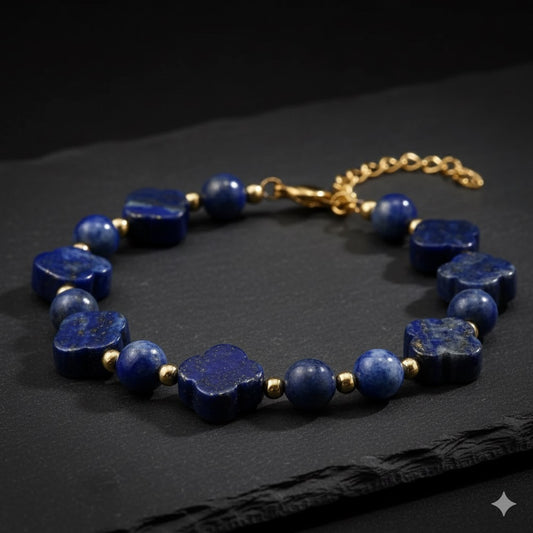 Bracelet Lapis Lazuli "Trèfle Royal" - Sagesse et Élégance