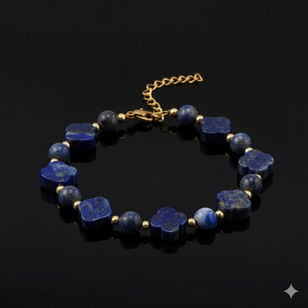 Bracelet Lapis Lazuli "Trèfle Royal" - Sagesse et Élégance