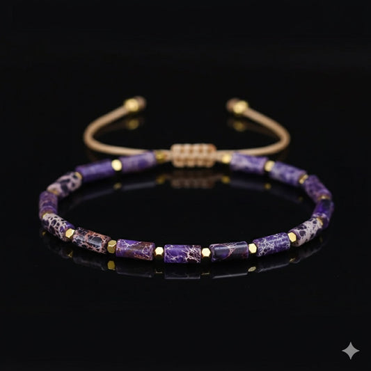 Bracelet Ajustable "Force Intérieure" en Jaspe Impérial Violet