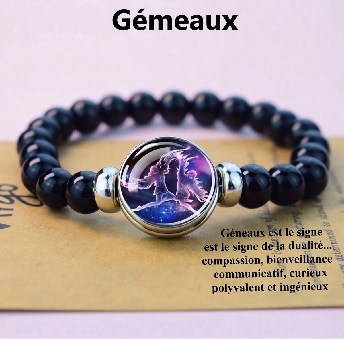 Bracelet Zodiaque "Constellation Céleste" en Onyx Noir