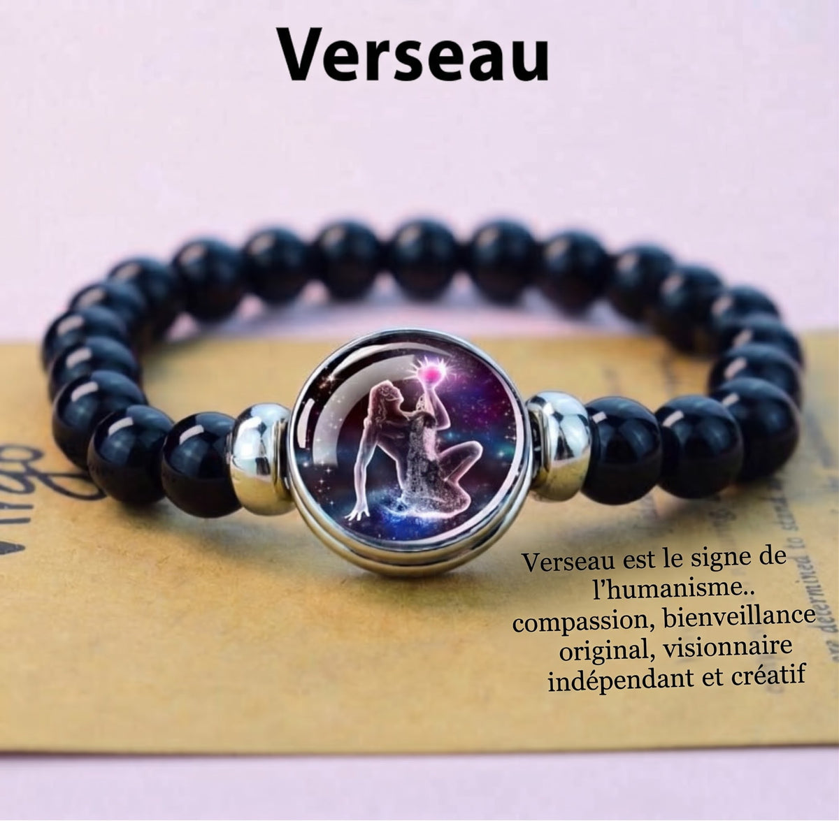 Bracelet Zodiaque "Constellation Céleste" en Onyx Noir