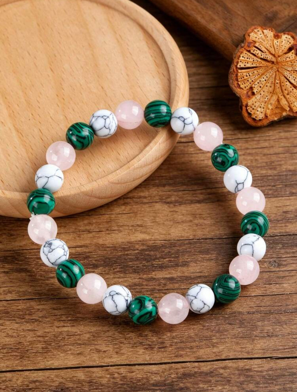 Bracelet "Équilibre et Harmonie" en Quartz Rose, Howlite et Malachite