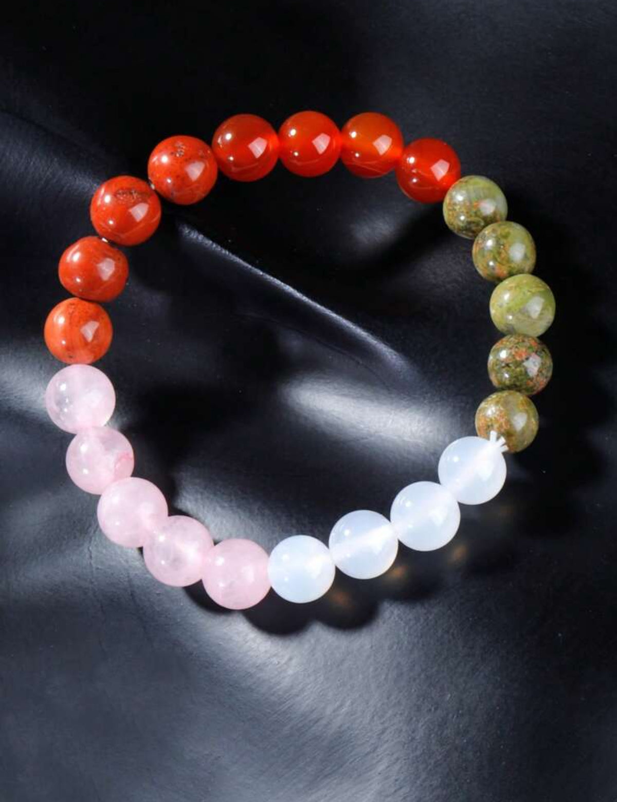 Bracelet "Harmonie et Vitalité" en Unakite, Cornaline, Jaspe Rouge, Quartz Rose et Quartz Blanc