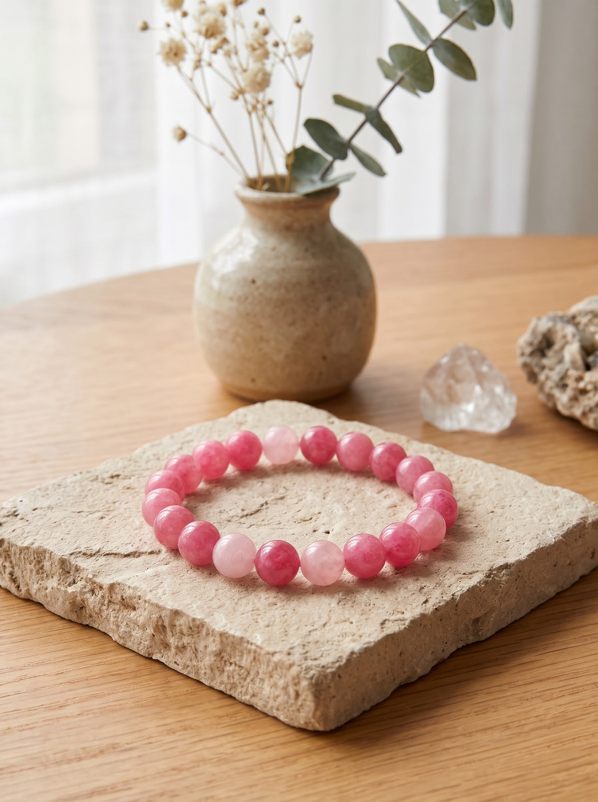 Bracelet "Douceur de Rose" en Jade Rose Naturel