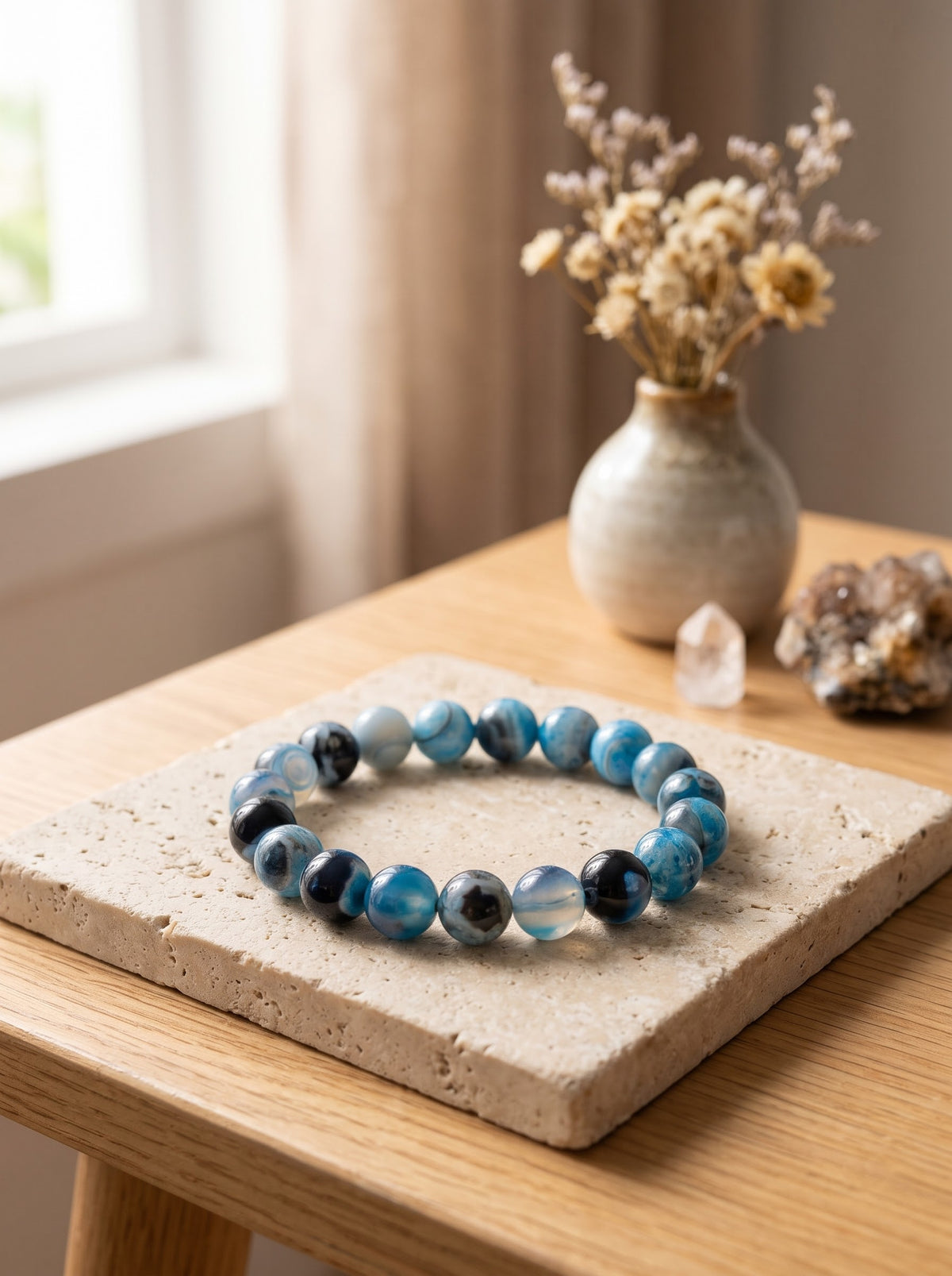 Bracelet "Tempête et Harmonie" en Agate de Feu Bleue