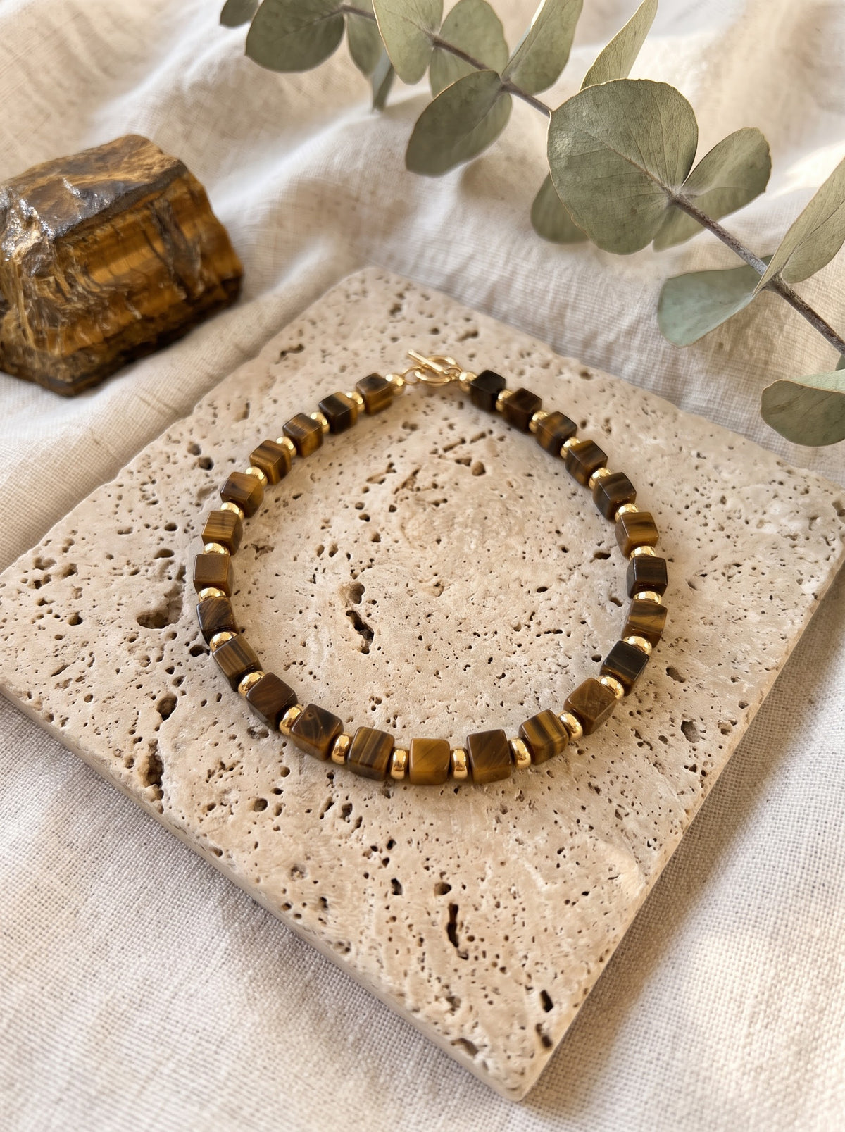Bracelet « Force & Caractère » – Œil de Tigre Cubique