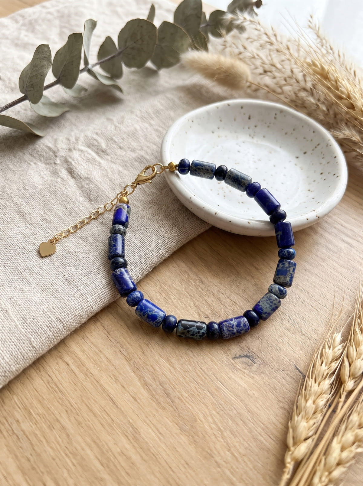 Bracelet Bohème "Océan Profond" – Jaspe Bleu
